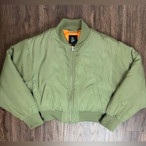 Art Class Girl's Olive Army Green Cropped Bomber Jacket With Orange Lining